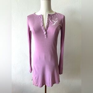 Aerie Purple Long Sleeve Henley Top / Sleep gown 100% cotton Y2k